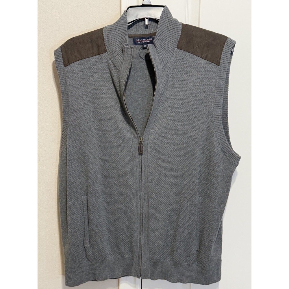 Roundtree And Yorke Full Zip Vest Size 2XB Mens 100% Cotton Gray w/ShoulderPatch